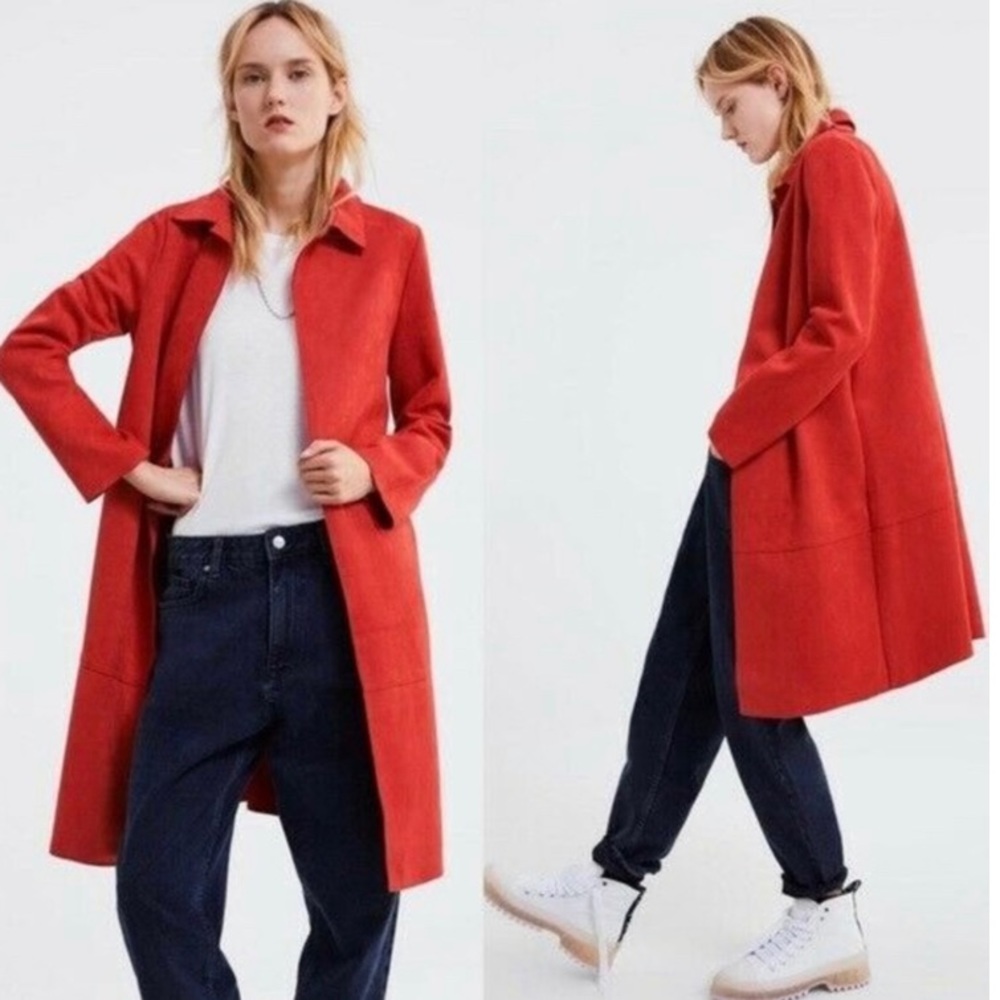 Zara Bright Red Long Wool Coat